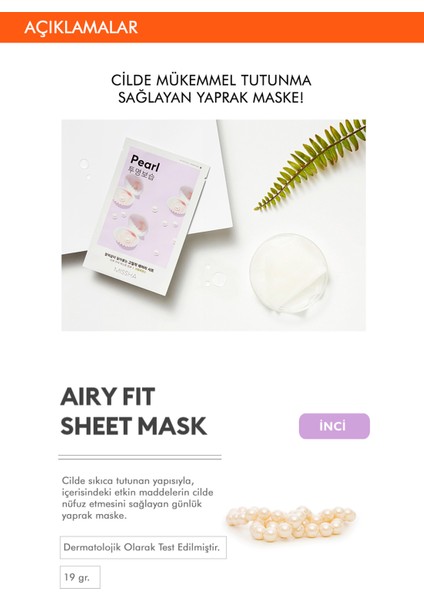 Avantajlı İnci Özlü Aydınlık Görünüm Sunan Yaprak Maske Seti (5ad) Airy Fit Sheet Mask Pearl