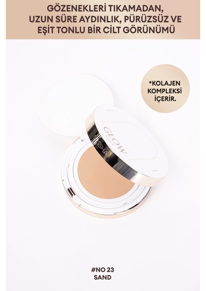 Işıltılı ve Cam Cilt Görünüm Sunan Cushion SPF37+++GLOW Cushion Light (No.23 Sand)