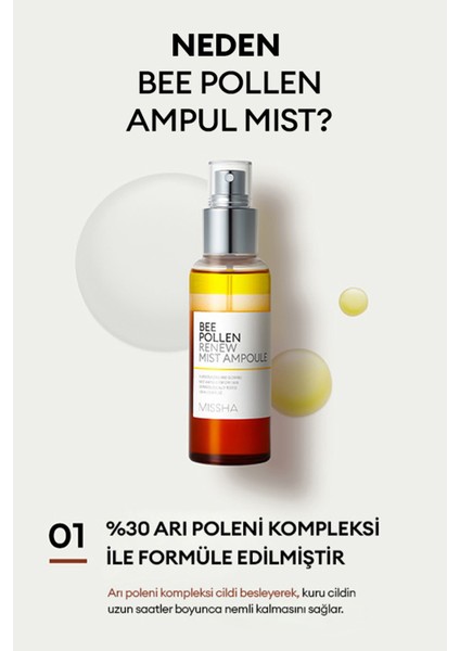 Yıpranmış Cansız Ciltler İçin Arı Poleni İçerikli Ampül Mist Bee Pollen Renew Ampoule Mist