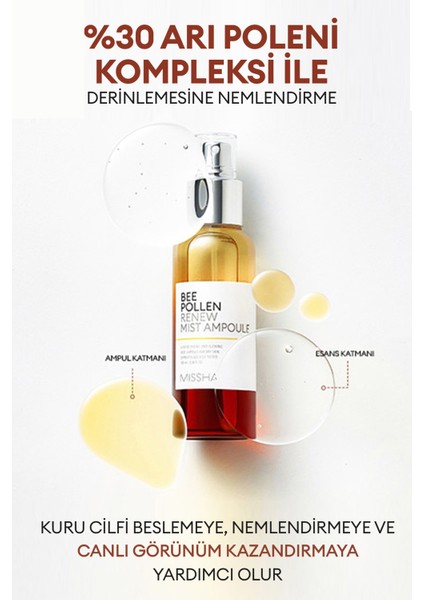 Yıpranmış Cansız Ciltler İçin Arı Poleni İçerikli Ampül Mist Bee Pollen Renew Ampoule Mist