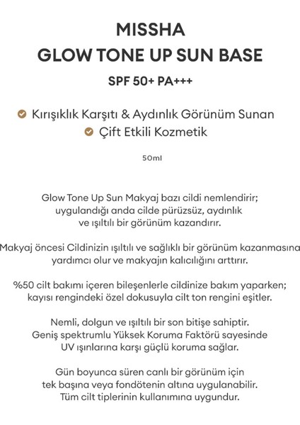 Parlak Görünüm Sağlayan Güneş Koruma Etkili Nemlendirci Baz 50ml Glow Sun Base  SPF50+