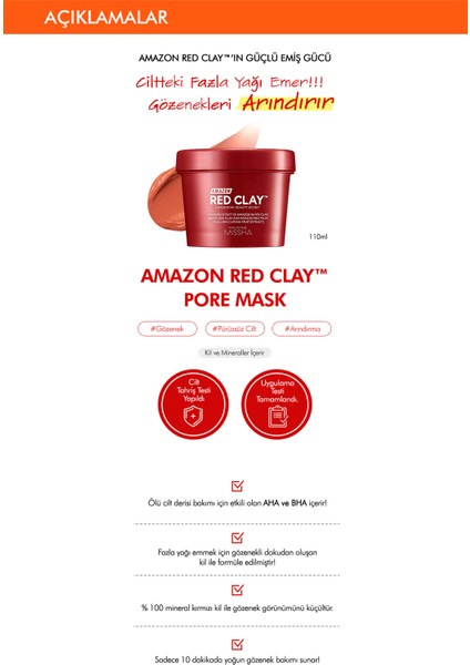 Yağlı ve Gözenekli Ciltler Için Kil Maskesi Red Clay Pore Mask