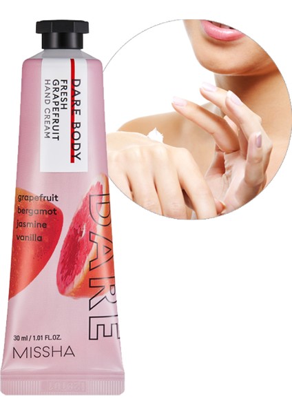 Çarpıcı Kokulu, Nemlendirme Etkili El Bakım Kremi Dare Body Hand Cream (Fresh Grapefruit) 30 ml