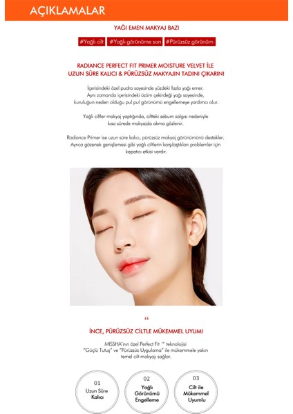 Yağlı Görünümü Kontrol Altına Alan Kadife Makyaj Bazı 40mlRadiance Perfect FitPrimer Moisture Velvet