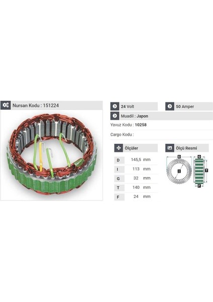 24V ALTERNATÖR STATÖR MITSUBISHI TİPİ 50 A (4 UÇLU) MITSUBISHI PRESTIJ/SAFIR OTOBÜS