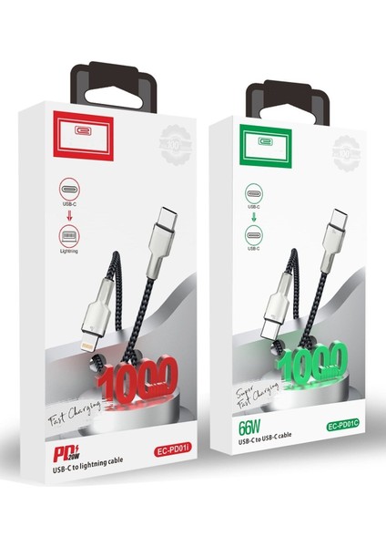 EC-PD01C 1m 66W Type-C To Type-C Uyumlu Pd Hızlı Şarj Kablosu - Siyah