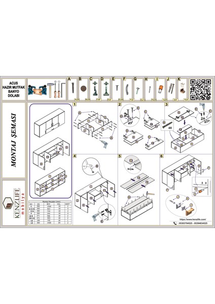 Kenzlife hazır mutfak acus22 crd 060*150*22 mutfak banyo dolabı kapaklı raflı