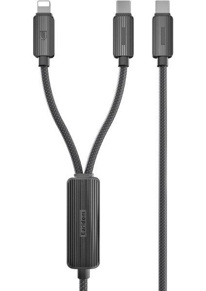 EC-IC01 1.2m Type-C To Type-C 60W ve Lightning 30W Çift Çıkışlı 2in1 Pd Hızlı Şarj Kablosu - Siyah