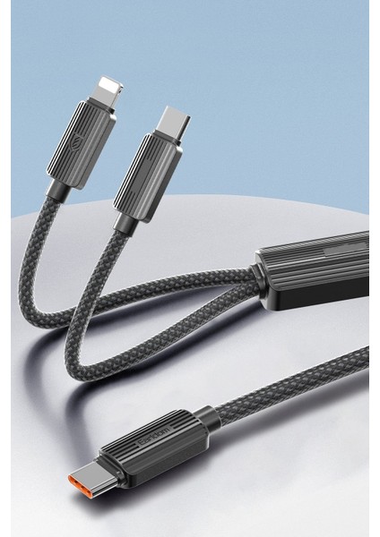 EC-IC01 1.2m Type-C To Type-C 60W ve Lightning 30W Çift Çıkışlı 2in1 Pd Hızlı Şarj Kablosu - Siyah
