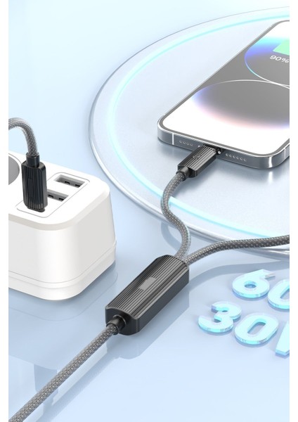 EC-IC01 1.2m Type-C To Type-C 60W ve Lightning 30W Çift Çıkışlı 2in1 Pd Hızlı Şarj Kablosu - Siyah