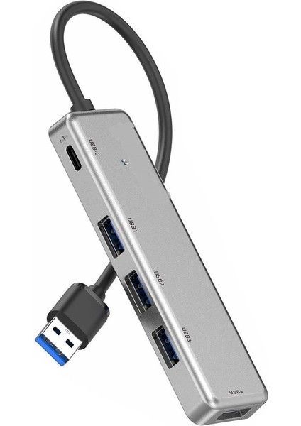 HUB12 Tak Çalıştır 40CM 4 Adet USB 2.0 ve 1 Adet Type-C Çıkışlı USB Çoklayıcı - Gri