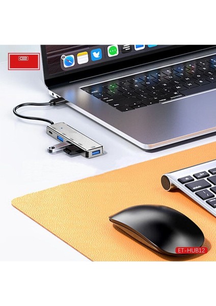 HUB12 Tak Çalıştır 40CM 4 Adet USB 2.0 ve 1 Adet Type-C Çıkışlı USB Çoklayıcı - Gri
