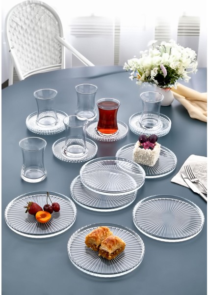 18 Parça Çay Seti Takımı - Pasta Tabağı, Çay Bardağı, Çay Tabağı - Sade Modern Kahvaltı Takımı Seti