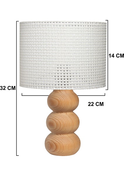 Beyaz Ahşap Abajur Hasır Desenli Modern Şık Yatak Odası Salon Masa Lambası