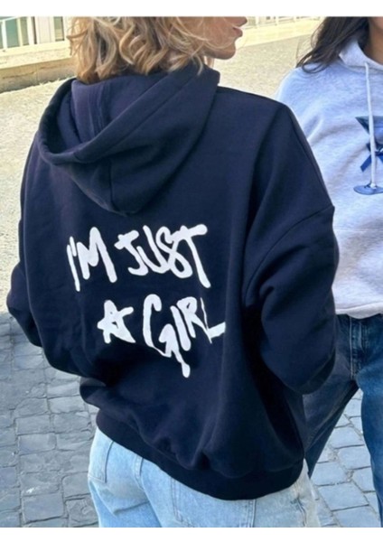 Afro Giyim Kadını'm Just A Girl Sırt Baskılı Kapşonlu Oversize Sweatshirt