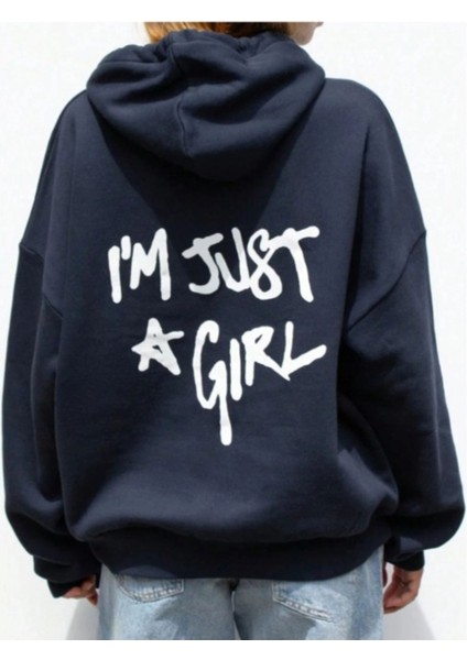 Afro Giyim Kadını'm Just A Girl Sırt Baskılı Kapşonlu Oversize Sweatshirt