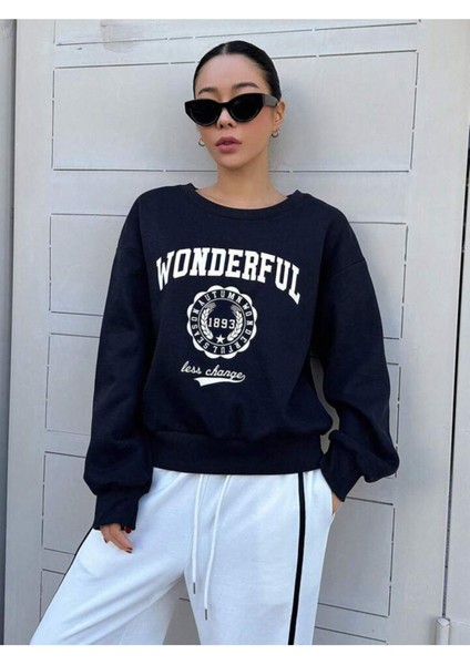 Afro Giyim  Wonderful 1893 Baskılı Oversize Bisiklet Yaka Sweatshirt