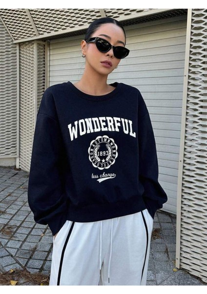 Afro Giyim  Wonderful 1893 Baskılı Oversize Bisiklet Yaka Sweatshirt