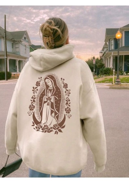 Afro Giyim  Sırt Mary Baskılı Oversize Hoodie