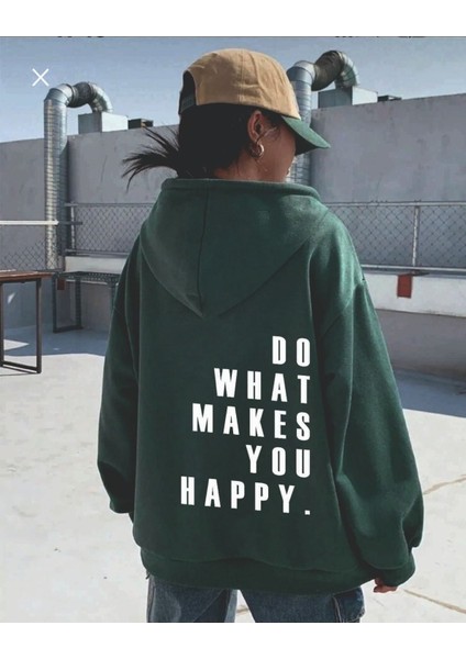 Afro Giyim  Renkli Do What Makes Happy You Baskılı Oversize Hoodie