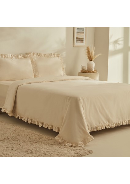 Pure Ruffle %100 Pamuk Tek Kişilik Nevresim Takımı Açık Bej fiyatları