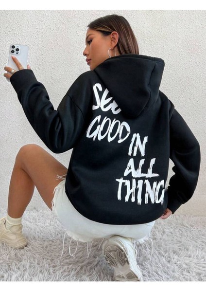 Afro Giyim  Ön Arka See Good All In Baskılı Oversize Hoodie