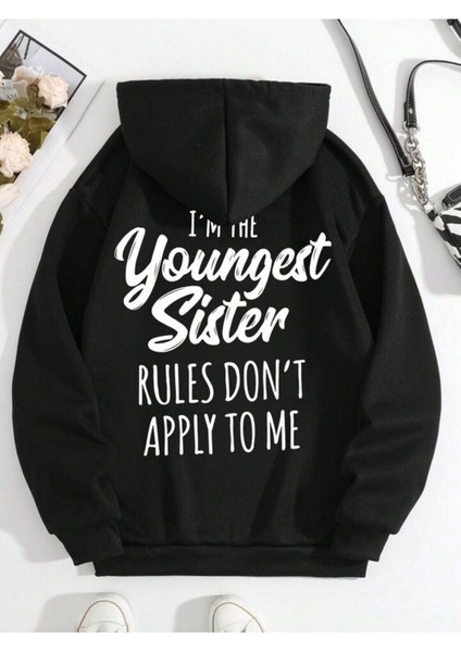 Afro Giyim  Youngest Sister Baskılı Oversize Hoodie