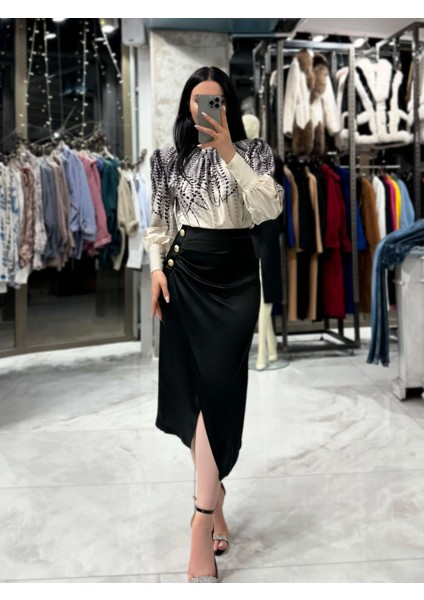 Herbert Saten Krep Düğme Detaylı Etek-Siyah fiyatları