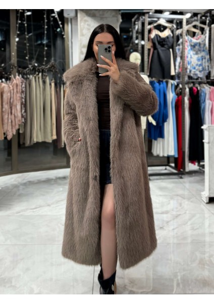 Loyra Kruvaze Yaka Uzun Kürk Kaban Vizon