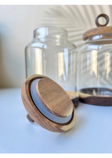 3'lü Kulplu Akasya Vakum Kapaklı ve Altlıklı Cam Kavanoz Seti fiyatları