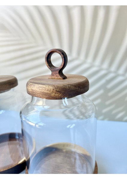 3'lü Kulplu Akasya Vakum Kapaklı ve Altlıklı Cam Kavanoz Seti fırsatları