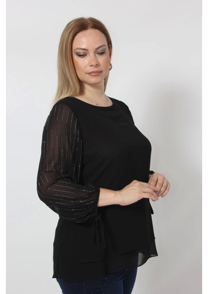 3243 Kolu Taş Baskılı Şık Bluz Siyah fiyatları
