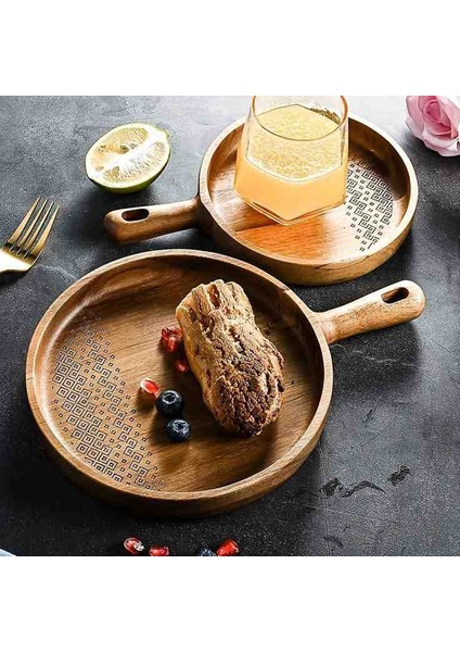 Ahşap Ceviz Yuvarlak Saplı Işlemeli Servis Tabağı fiyatları