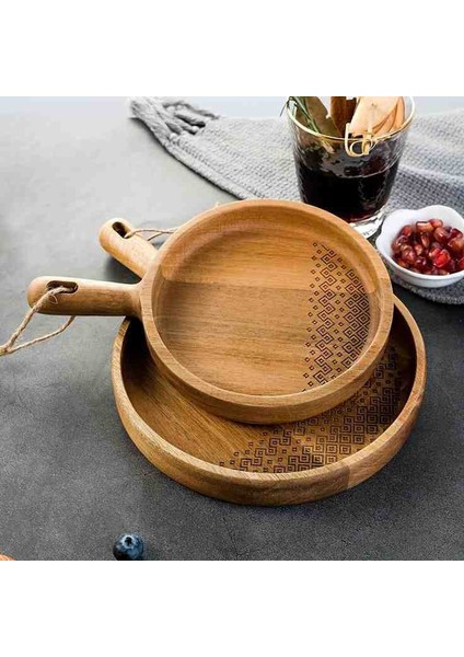 Ahşap Ceviz Yuvarlak Saplı Işlemeli Servis Tabağı modelleri