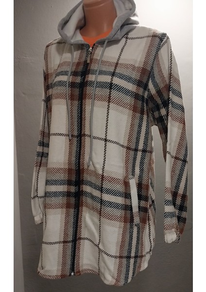 Kadın Ekose Oduncu Kumaş Kapüşonlu Fermuarlı Hırka Gömlek modelleri