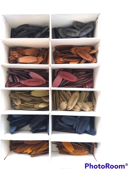 12 Adet Renkli Handmade Yazılı Deri Etiket Oval Model Etiket