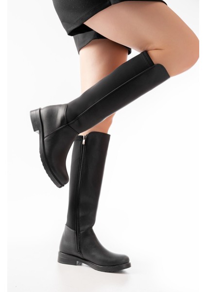 165-305 Siyah Arka Streç Fermuarlı Günlük Kadın Çizme