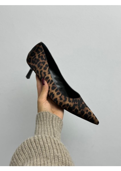 Zoe Leopar Kısa Topuklu Stiletto