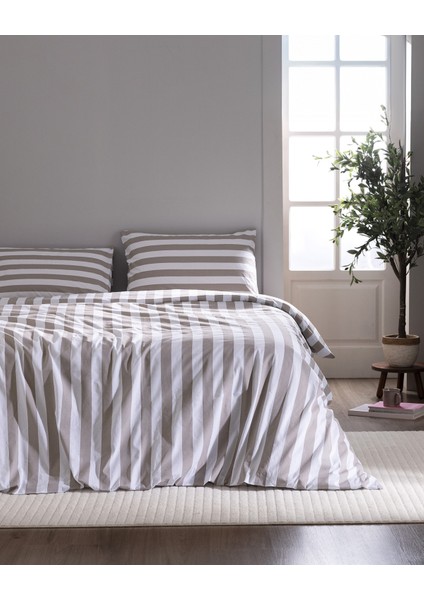 Avignon King Size %100 Pamuk Ranforce Baskılı Nevresim Takımı - Bej fırsatları