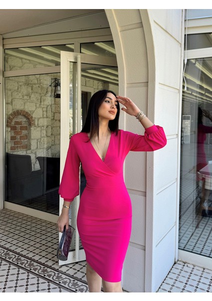 Tuna Kruvaze Yaka Midi Boy Kalem Elbise 58706 fiyatları