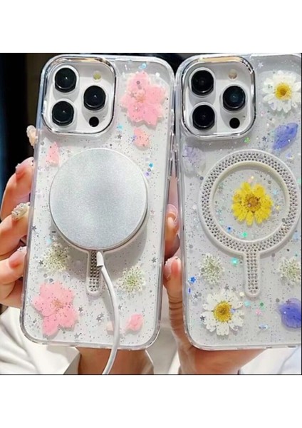 iPhone 15 Pro Flower Magsafe Kapak Yeni Gerçek Çiçek Tasarımlı Kılıf fırsatları