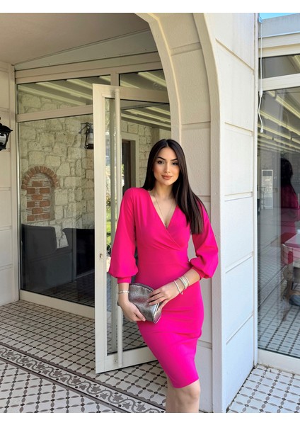 Tuna Kruvaze Yaka Midi Boy Kalem Elbise 58706 modelleri