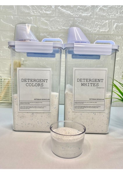 2li Ölçü Kapaklı 2300ML Beyazlar/renkliler Deterjan Kabı Vakumlu Akrilik Banyo Düzenleyici Set