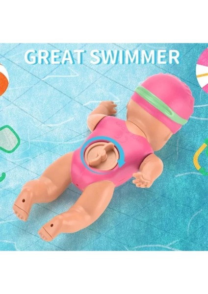 Küvette Havuzda Kendiliğinden Yüzen Kurmalı Swimming Baby Yüzen Bebek - Banyo Oyuncağı 10 cm