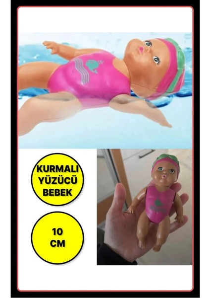 Küvette Havuzda Kendiliğinden Yüzen Kurmalı Swimming Baby Yüzen Bebek - Banyo Oyuncağı 10 cm