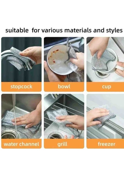 2 Adet Telli Bulaşık Bezi Ovma Teli Çift Taraflı Pratik Çizmez Bulaşık Süngeri Çok Amaçlı Temizlik İnoxs Bulaşık Süngeri Gümüş Çift Katlı modelleri