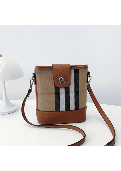 Yeni Yaz Moda Ekose Kontrast Kova Çanta Tek Omuz Crossbody Kadın Çanta (Yurt Dışından)