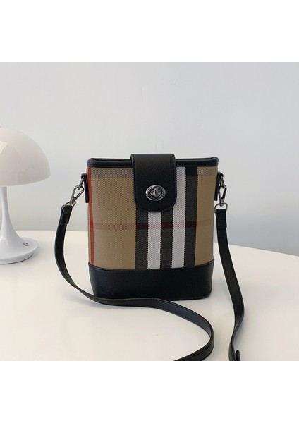 Yeni Yaz Moda Ekose Kontrast Kova Çanta Tek Omuz Crossbody Kadın Çanta (Yurt Dışından)