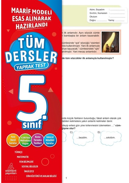 Tüm Dersler Yaprak Test 5. Sınıf - Yunus Emre Çekiç