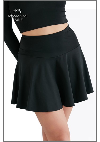 Siyah Zamansız Etek Içi Sabit Şortlu Yüksek Bel Skirt With Shorts Casual+Beachwear+Tennis 1101 fırsatları